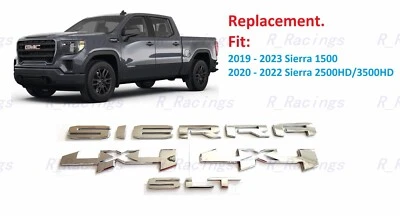 4PCS Chrome Bed 4x4 Rear Sierra SLT Emblems 2019+ Sierra 1500 2500HD 3500HD - Image 1 of 4