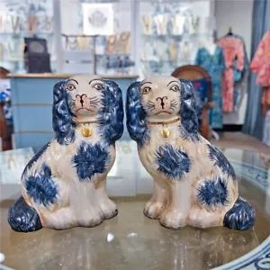 Staffordshire Porzellan blaue Hunde Figuren - 6 Zoll H - Bild 1 von 4