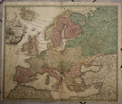 European Continent 1720 Johann Baptist Homann Antique Copper Engraved Map • 26.24$