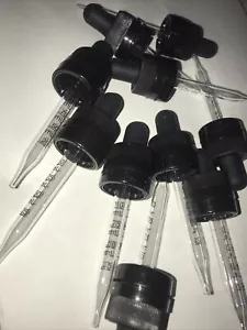 "Cubierta negra segura para niños 1 ml goteros de vidrio medido - (10) goteros tapa roscada de 1""" - Imagen 1 de 5