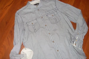 Freizeit Shirt Hemd SUBLRVEL Crush-Optik weiß/blau M 39 Brusttaschen slim - Bild 1 von 7