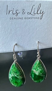 New W Tag Iris & Lily Green turquoise sterling silver dangle earrings NWT - Picture 1 of 12