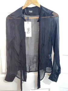Dolce & Gabbana Womens UK Size 10 Black Silk Long Sleeved Top (New With Tags) - Picture 1 of 6