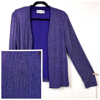 Y2K Ronni Nicole Acetate Glitter Cardigan Womens L/XL Slinky Disco Sparkle Retro - Image 1 of 4