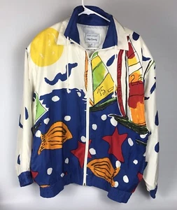 Vtg OLEG CASSINI Silk Jacket - Mens Size M - Regatta Sail Boat Retro Cruise Wear - Picture 1 of 13