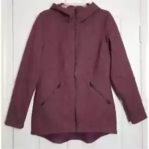 Chaqueta de lana larga para mujer The North Face borgoña con capucha con cremallera completa pequeña - Imagen 1 de 10