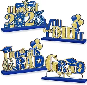 4 Pieces 2025 Graduation Party Decorations Wooden Class of Grad Congratulate ... - Picture 1 of 7
