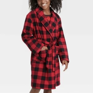 Buffalo Check Plaid Fleece Bath Robe Sleep Red & Black Holiday Winter Kids’ SZ 5 - Picture 1 of 7