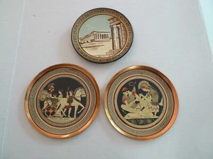 Lot Of 3- Vintage Greek Hanging Wall Plates-Handmade In Greece- Greek Themes - Picture 1 of 12