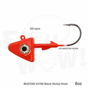 Cabezal de plantilla de sombra de pesca Fish WOW!® 8 OZ 32786 MUSTAD 2 gancho fuerte 10/0 rojo - Imagen 1 de 6