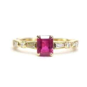 Natural Emerald Cut Ruby and White Topaz Engagement Ring 10k Yellow Gold Ring - Picture 1 of 4