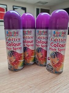 Pack of 4 Purple   Temporary  Glitter Hair Spray Can Fancy Dress Easy Wash Out