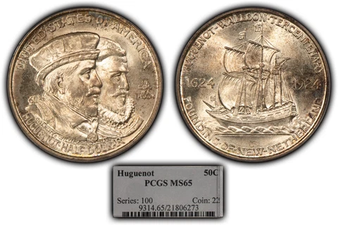 1924 50c Huguenot Commemorative Half Dollar - Luster - Neon Toning - PCGS MS 65 Cover