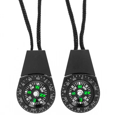 ASR Outdoor Black Zipper Pull Mini Pocket Compass Survival Gear, 2pk