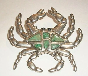 STERLING SILVER CRAB PIN PENDANT w/TURQUOISE & ONYX MEXICO  35.8 GM      10 - Picture 1 of 2