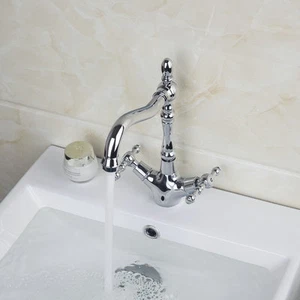 Grifo fregadero de latón curvo para baño/cocina manijas dobles grifos mezcladores giratorios cromo - Imagen 1 de 7