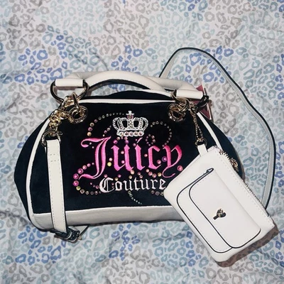 Nuevo Bolso Bowler Negro Juicy Couture + Cartera Terciopelo Y2K Estrás Foto 1 de 4