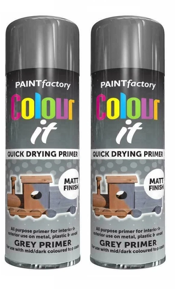 2x 250ml All Purpose Grey Primer Spray Paint Matt Coating for Cars Wood Metal - Image 1 of 1