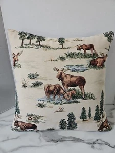 Hines of Oxford Mountain Elks 17" Tapestry Luxury cotton Pillow Velvet back - Picture 1 of 15