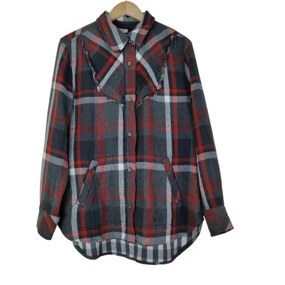 Camisa para mujer Cabi Plaid Tavern roja gris doble capa de franela talla M abotonada Foto 1 de 4