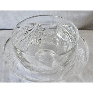 Tiffany & Company Botanical Leaf Cut Crystal Bowl & UnderPlate Signed Emil Brost - Picture 1 of 9