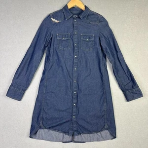 DIESEL Vintage Snap Button Shirt Dress Blue Women's Denim Dress Check Size - Picture 1 of 12
