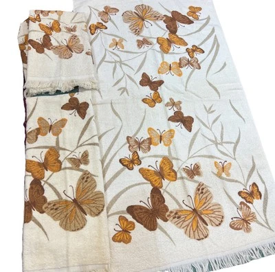 Juego de 4 toallas mariposa de colección años 70 naranja baño mano rizo tela flores moda Foto 1 de 4