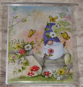 LEANIN TREE "Gnome Sits in WaterCan"~Confezione da 8 Notecard #35660~Colore Interni - Foto 1 di 3