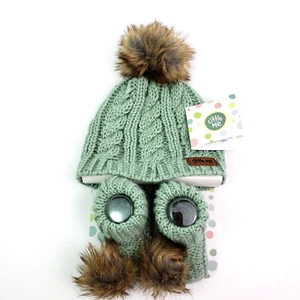 Little Me Infant Baby Girl Size 0-12 Months Green Knit Pom Pom Hat & Bootie Gift - Picture 1 of 3