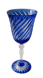 Vtg Cristal D’Arques Durand Valse Cobalt 7” Wine Glass Blue Swirl Cut to Clear - Picture 1 of 14