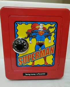 roter Superman Classic Kombination Metall Safe Schloss DC Comics 2001 Alarm Geld Bank - Bild 1 von 7