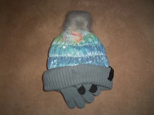 NEW, JUSTICE Girls WINTER PUFFER BEANIE HAT & GLOVES SET - Picture 1 of 3