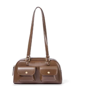 Shoulder Bag Soft Vegan Leather Handbag Retro Bowling Style Ladies Purse - Picture 1 of 15