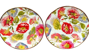 MACKENZIE-CHILD'S New MORNING GLORY 8" ENAMEL Salad-Dessert PLATES Set of 2 - Picture 1 of 6
