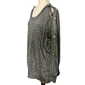 MICHAEL MICHAEL KORS WOMAN 3X SILVER LUREX BLACK PULLOVER SWEATER BUTTONS SLEEVE - Picture 1 of 8