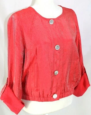 Ruby Rd Women's 10 Shimmering Pink LS w/ Roll Up Button Up U Neck Thin Jacket - Image 1 of 4
