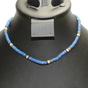 Collar Gargantilla Boho Surfista con Cuentas de Coco Azul Marrón Bronceado - Imagen 1 de 4
