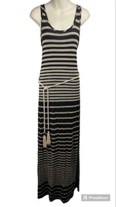 Michael Stars Black Tan Striped Maxi Dress Racer back Belt Nautical XS - Picture 1 of 5