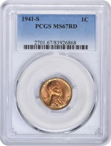 1941-S Lincoln Cent MS67RD PCGS - Picture 1 of 2