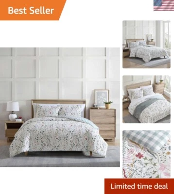 Juego de edredón Woodland Forest Grey King - Diseño floral y a cuadros para todas las estaciones Foto 1 de 4