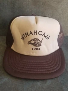 VTG Men's brown/tan Mesh Snapback Trucker Hat ISTNAHCAJA 1984 Hog/Pig # 56398 - Imagen 1 de 12