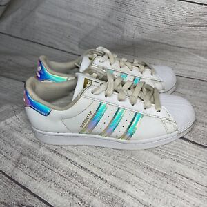 Women’s 6.5 Adidas All Star Shiny Iridescent White Shoes