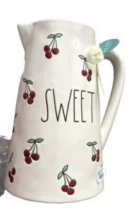 Rae Dunn SWEET Pitcher Canister Vase w/Cherry pics LL❤️ by Magenta Farmhouse NWT - Picture 1 of 5