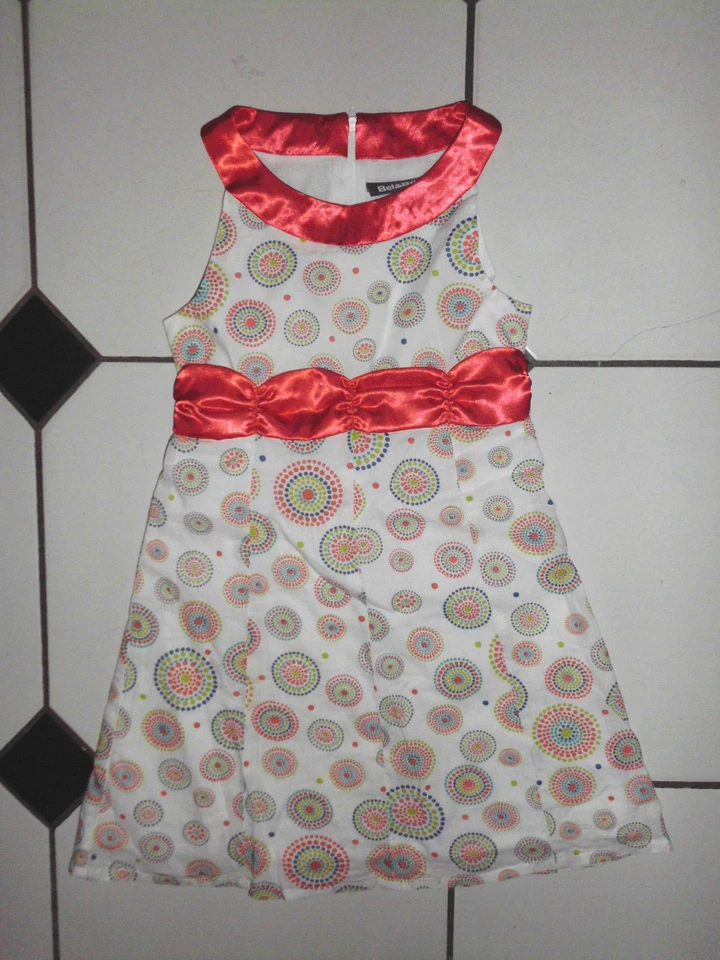 ROBE ETE MARIAGE COMMUNION BEL&BO BLANCHE LISERET FUSCHIA TAILLE 116 4-6 ANS - Photo 1/1