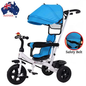 4 In1 Kids Tricycle With Safety Belt Baby Stroller Prams Bike Trike Ride-On Toy - Picture 1 of 9