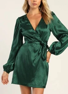 Mini Vestido Lulus Wild for Love Verde Esmeralda Estampado Cebra Envoltura Sintética XS - Imagen 1 de 12