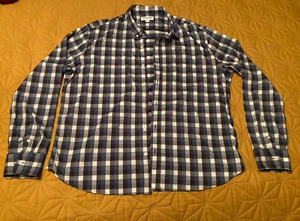 Tommy John Mens Long Sleeve Button Up Go Anywhere Un-Tucked Shirt XXL Plaid Blue - Picture 1 of 19