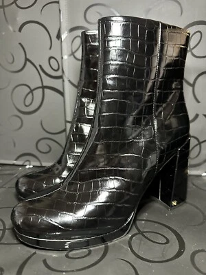 Botines de plataforma Rachel Zoe para mujer con estampado de cocodrilo charol negro 9 nuevos Foto 1 de 4