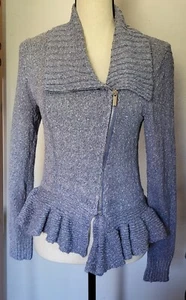 Women's Moto Peplum Cardigan Asymmetrical Zip Jacket Blue-Gray S - Picture 1 of 8