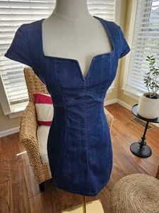 Guess Los Angeles Denim Jean Mini Dress Women's Size S Y2K Party Bodycon - Picture 1 of 13